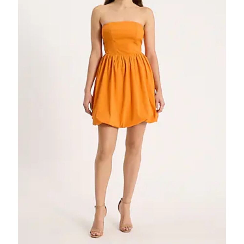 EXPRESS Poplin Strapless Bubble Mini Fit Flare‎ Orange Mini Dress Size Small NWT